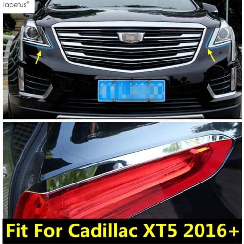 Lapetus Accessories Fit For Cadillac XT5 2016 - 2020 Front Head Lights Lamp Eyelid Eyebrow Strip Protector Cover Kit Trim / ABS