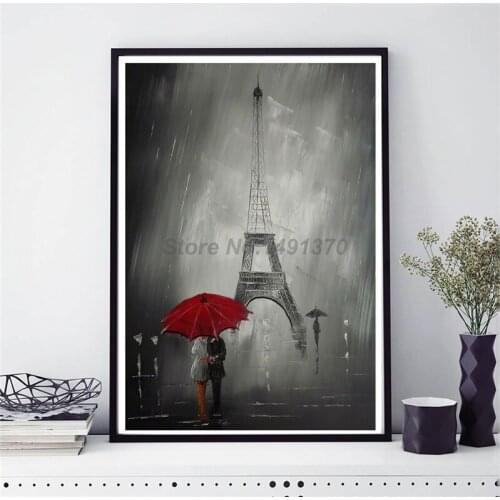 Paris Torre Eiffeles Tower Painting Red Umbrella Oil Posters And Prints Decorative Wall Art Pictures For Living Room Home Decor
