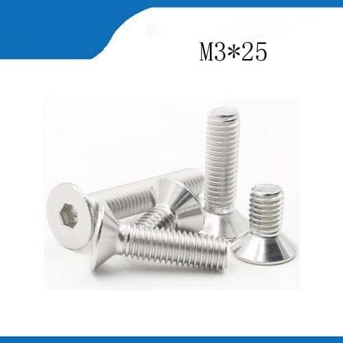 Free shipping 50pcs M3*25 316 Stainless Steel Countersunk Flat Hex Hexagon Head Allen Screws Bolt DIN7991 stainless nails,bolts
