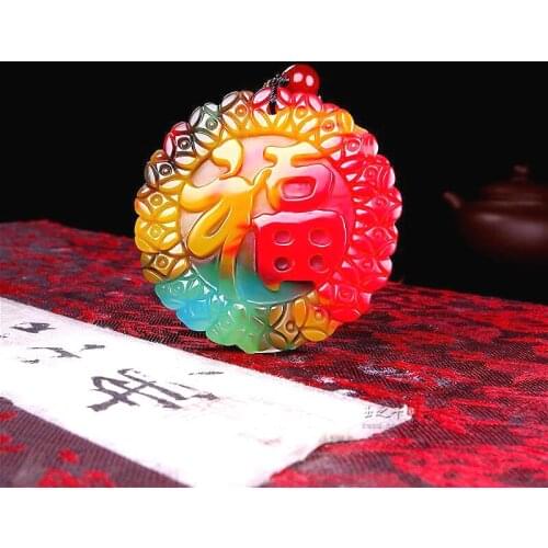 Blessing Color Jade Pendant Chinese Necklace Hand-Carved Natural Charm Jewellery Amulet Fashion Accessories for Men Women Gifts