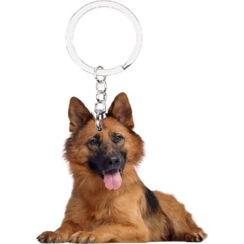 German Shepherd Animal sitting Dog Keychain NOT 3D Flat for girls womens cute charm fashion bag drop charms christmas gift 2021