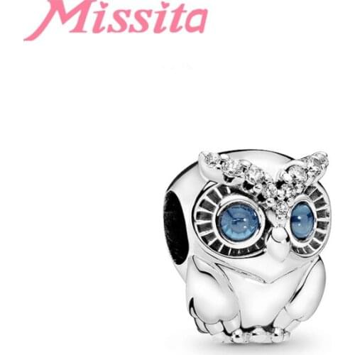 MISSITA 2019 New Blue Eye Owl Animal Beads fit Brand Original Charm Bracelet DIY Jewelry Making Women Bangle Accessories Gift