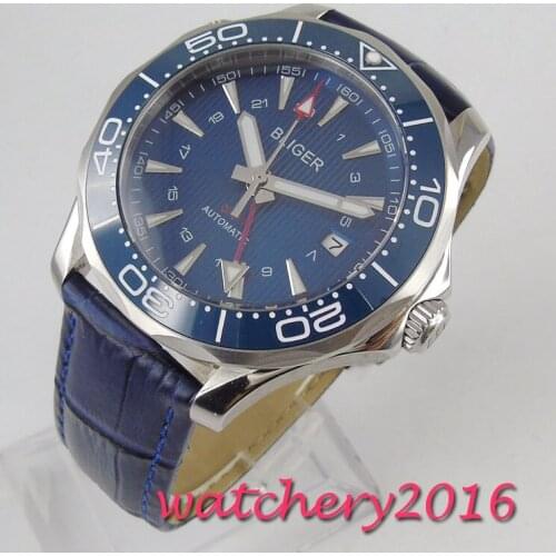 41mm bliger blue dial ceramic bezel GMT sapphire glass Luxury Automatic Movement mens watch