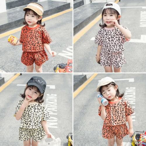 Toddler Kids Baby Girl Clothes Short Sleeve T-shirt Tops + Leopard Shorts Pants 2PCS Outfits Summer Baby Clothes Set 6M-5T