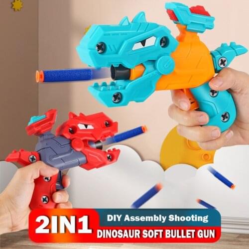 DIY Assembly Disassembly Dinosaur Air Gun Soft Bullet outdoor Board Games Tennis Gun Child Shooting Children Kids Toys