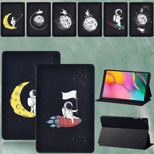 For Samsung Galaxy Tab A T290 T295 2019 8.0 Inch PU Leather Astronaut Series Pattern Tablet Protective Case Cover + Free Stylus