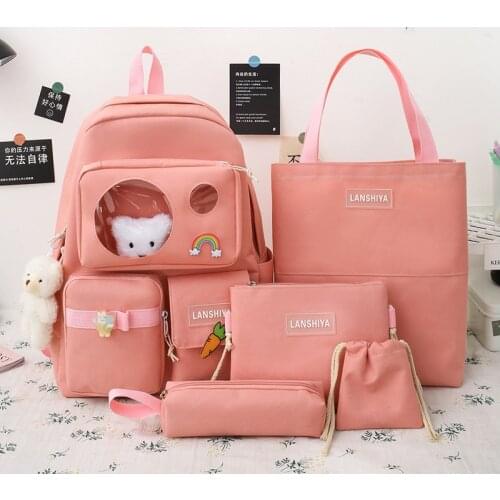 Women Backpack Kawaii 4pcs Set Student Bookbag for Teenager Cute Girls School Bags Female Travel Rucksack Laptop Mochila 50