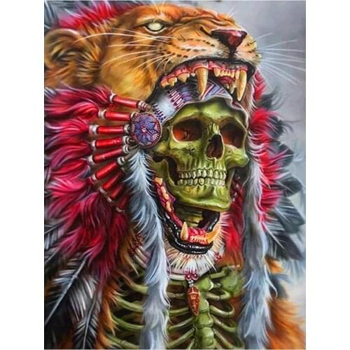 Tribal Chief Skull Diamond Painting Halloween Round Full Drill Nouveaute DIY Mosaic Embroidery 5D Cross Stitch Home Decor Gifts