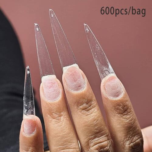 600pcs/Bag Extra Long Stiletto False Nails Tips Acrylic Gel Half Cover Easy Coffin Fake Nail Manicure Accesorios