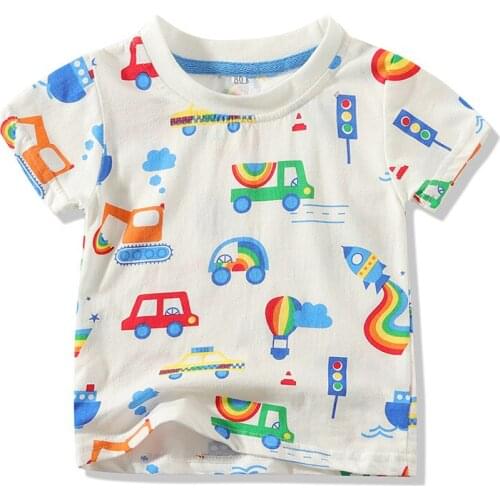 New Cotton Born Baby boys girls Clothes Aircraft Printing Tshirt Car Tees Tops Boys Clothes Short Sleeve T-Shirt