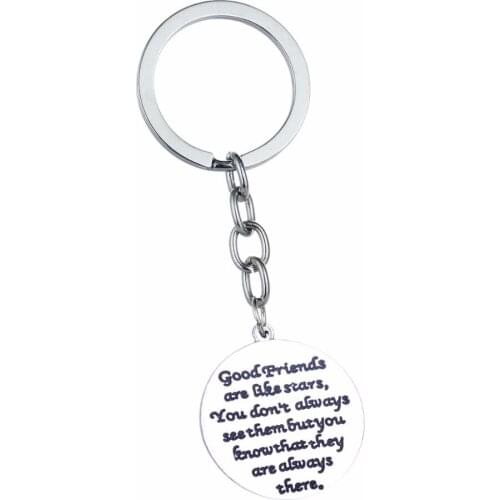 Good Friends Are Like Stars Round Pendant Keychain Best Friend Keyfob Charms KeyRing Holder Fashion Jewelry Birthday Gift