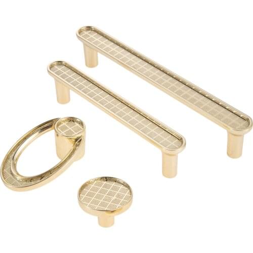 K Gold Handle Round/Ring Knob Modern Stripe Pull Zinc Alloy Decor Plaid Fine Grain Decor Door Drawer Cabinet Kitchen Bathroom