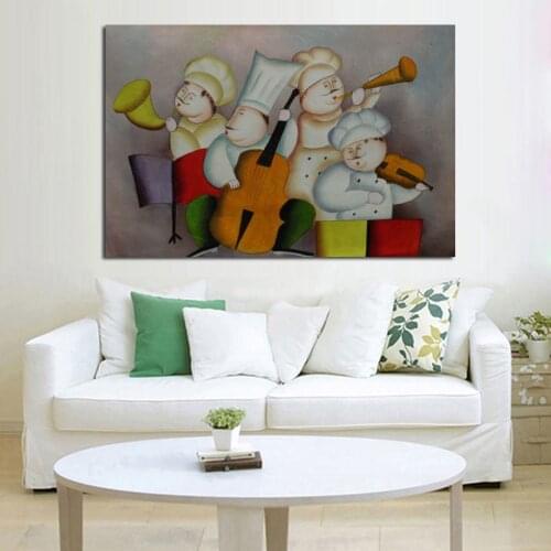 Handmade painting Modern funny cooks Oil Paintings On Canvas 1 Panel Art Set Home Abstract Wall Decor Picture for Living Room