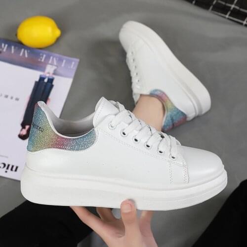 White Casual Shoes Womens Thick Sole 2021 Spring Autumn New Lace Up Board Shoes Student Sports Shoes Women Sneakers Zapatillas