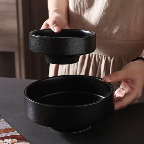 Japanese Style Ceramic Tall Rice Bowl 6 Inch Black Frosted Snack Dessert Salad Bowl Hotel Restaurant Tableware Kitchen Ornaments