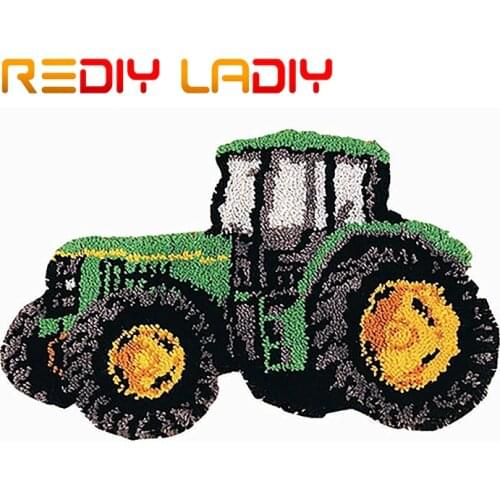 Latch Hook Rug Kits Crocheting Carpet Rug Green Tractor Acrylic Yarn Pre-Printed Canvas Cushion Mat Crochet Tapestry Sofa Decor