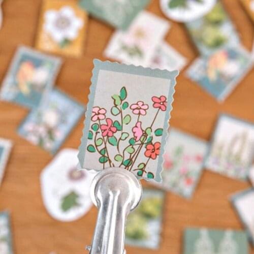 46pcs Boxed fresh plant stickers Square mini card flower pasted DIY decoration collage Bullet diary scrapbook 4CM
