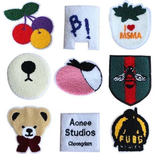 Cartoon Decorative Shiny Tower Bear Cherry Bee icon Applique Embroidered Patches For DIY Iron on Patch badges on a backpack