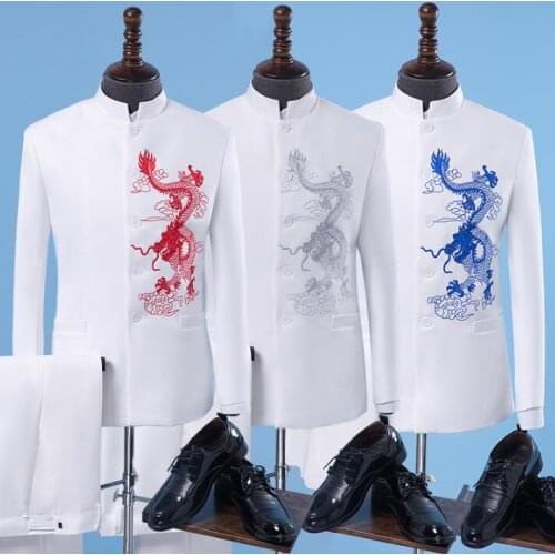 Stand collar men suits designs homme terno stage costumes for singers men embroidery blazer chinese style clothes star style