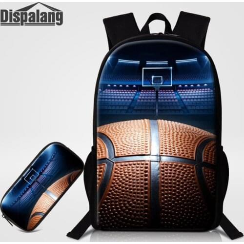 Dispalang 2 Pcs Set Backpack and Pen Bag for Men Boys Girls Ball Prints School Bags with Pencil Bags for Teenagers Kids Backpack