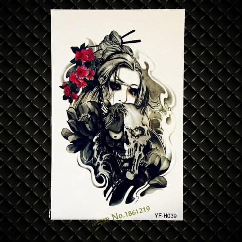 Body Flower Arm Art Decal Tattoo for Women Men 19x12CM Rose Flower Skulls Temporary Tattoo Sticker Water Transfer Summer Style