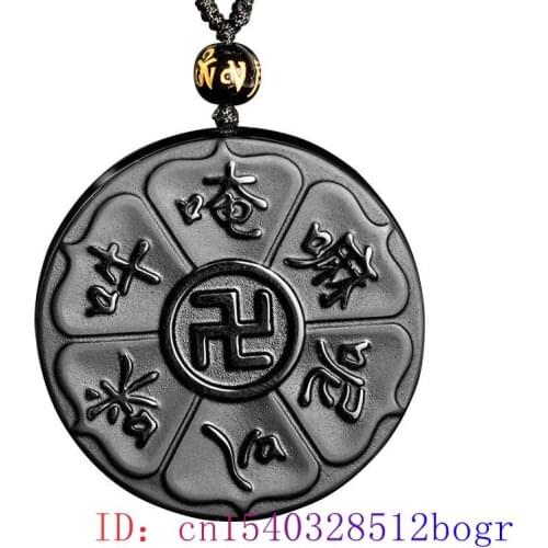 Obsidian Buddhism Pendant Jewelry Necklace Accessories Fashion Women Amulet Carved Black Natural Men Jade