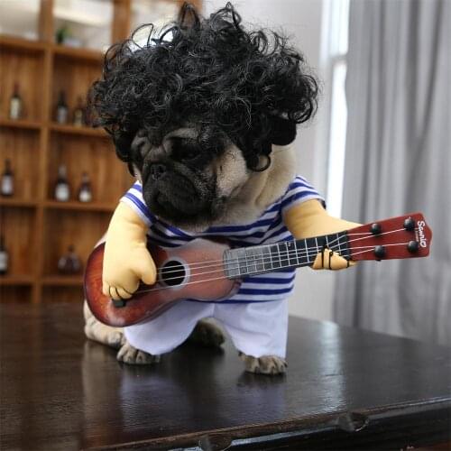 Pet Dog Clothes Funny Rock Guitar Singer Cosplay Pet Costume T-shirt For Puppy Cat Party Halloween New Year Pet Apparel Outfit