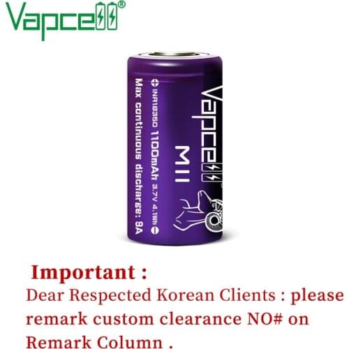 Original Vapcell new version 18350 M11 1100mah 9a mooch / HKJ test 3.7V INR18350 lithium Battery for flashlight batteries
