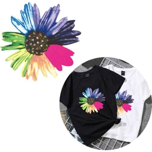Sunflower PVC Patch deal with it Clothes Heat Transfer Printing T shirt girl iron on patches for clothing women flower Stickers