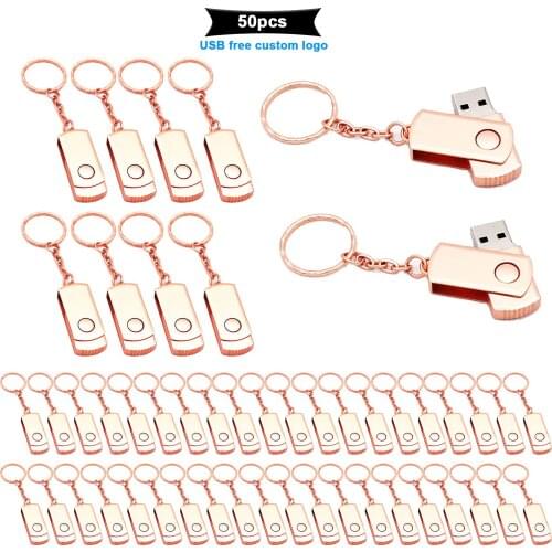 50pcs free logo Rotation USB Flash Waterproof Pen Drive 4GB 8GB 16GB 32GB 64GB Pendrive USB stick 2.0 Memory Disk with key Chain