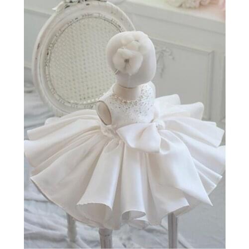 Baby Girl Christening Dress For Baptism Wedding Big Bow Layered Tulle Newborn Party Wear Infant Princess 1 Year Birthday Dress