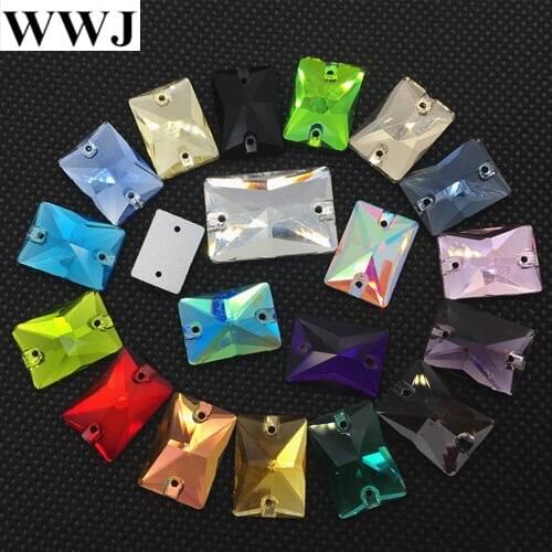 8x10,10x14,13x18,18x25mm All Sizes Colors Glass Crystal Rectangle Shape Sew On Rhinestones Flatback 2hols Seewing Jewelry Beads