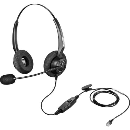 Wantek Arama Corded Headset with Microphone & Volume Mute Control for Avaya 1608 Panasonic KX-T Yealink T20P Cisco 7902 Snom 300