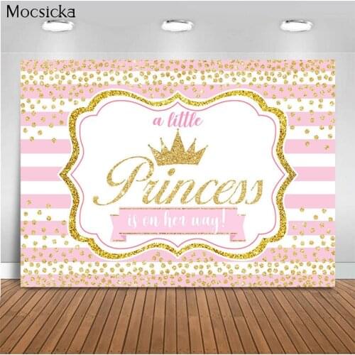 Mocsicka Pink Background Birthday Party Photo Background Decoration Golden Crown Photo Photography Banner