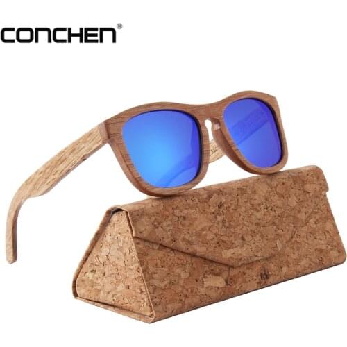 CONCHEN New 100% Real Zebra Wood Sunglasses Polarized Handmade Bamboo Mens Brand Designer Original Sun glasses Men Gafas