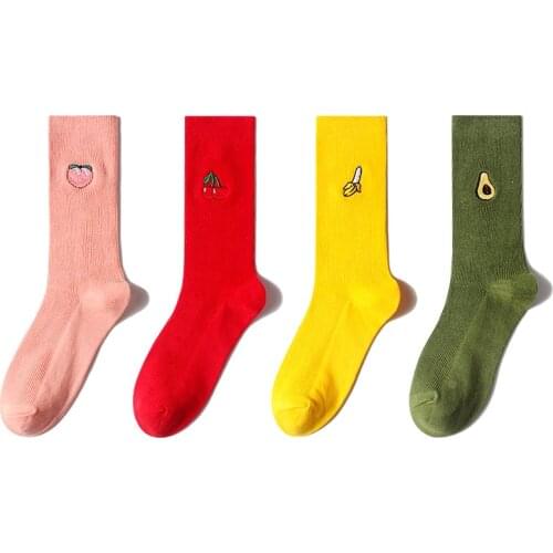 Japanese Harajuku Cotton Socks Fruit Peach Banana Cartoon Letter Creative Colorful Socks Knitting Striped Funny Cute Socks Women