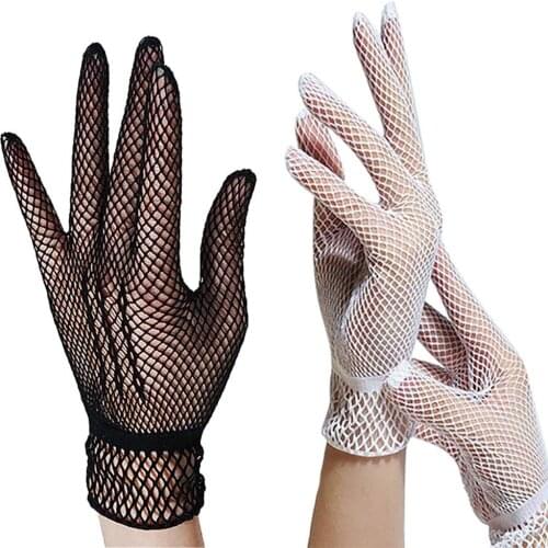 Women’s Sexy Fishnet Gloves Mittens Lace White Full Finger Girls Women Summer Black Mesh Wedding Dress Uv-proof Driving Gloves