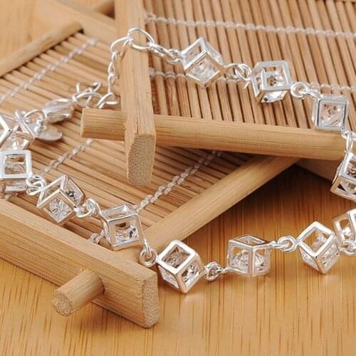 Classic 925 Sterling Silver Square AAA Zircon Womens Vintage Bracelet Wedding Engagement Party Fashion Jewelry Gift