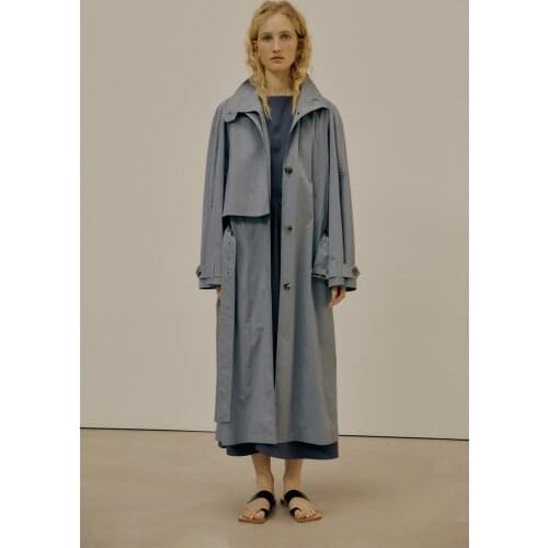 Women Coat 2021 Autumn and Winter 100% Cotton Windbreaker Cloak Stand-up Collar Loose Casual Belt Wide-waisted Long Coat