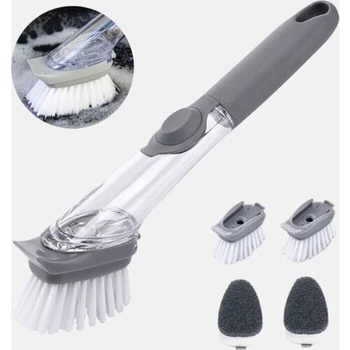 1/5Pcs Double Use Kitchen Cleaning Brush Scrubber Dish Bowl Washing Sponge Automatic Liquid Dispenser Kitchen Pot Cleaner Tools