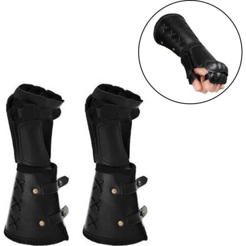 1 Pair Leather Cosplay Props Faux Leather Wide Bracer Arm Armor Cuff Cross String Steampunk Medieval Gauntlet Wristband Dropship