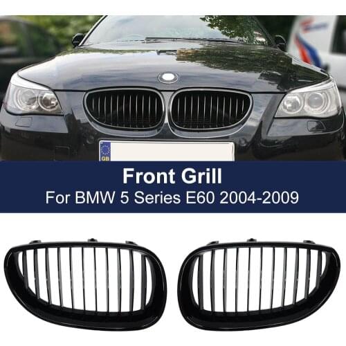 2PCS Car Single Line Kidney Grille Glossy Black Racing Grilles For BMW E60 E61 5 Series M5 03-10 Front Grill Sport Hood Grills