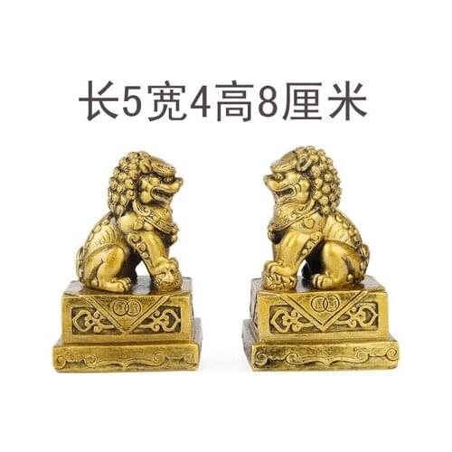 2 PC Home naked lion poses Handi geomantic a pair of town house collect money Imitation Brass lions Decorationroom Art Statue