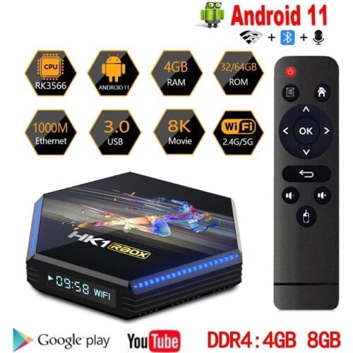 20pcs HK1 RBOX R2 Android 11.0 Smart TV Box 2.4G 5G Wifi BT4.0 RK3566 DDR4 1000M LAN 8K Media Player 4GB 32GB 64GB Set Top Box
