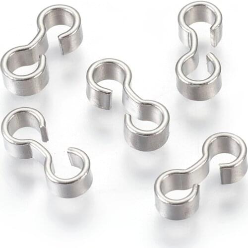 200pcs 304 Stainless Steel Quick Connectors Number 3 Shaped Clasps Chain Link Accessories 3x12x5mm, Hole: 3mm