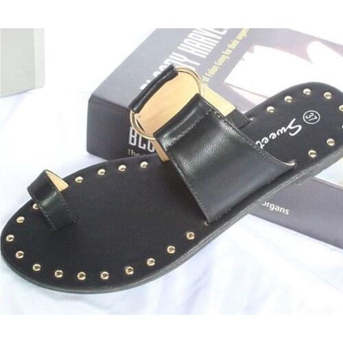 2021 New Summer Woman Slippers Plus Size 43 Flat Sandals Open Toe Fashion Rivet Outdoor Shoes slides for women flat slippers