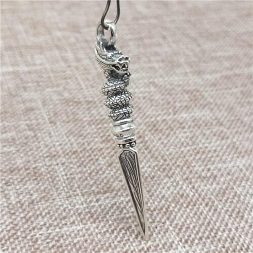 925 Sterling Silver Dragon Phurba Dagger Pendant Vajra Dorje Amulet for Necklace