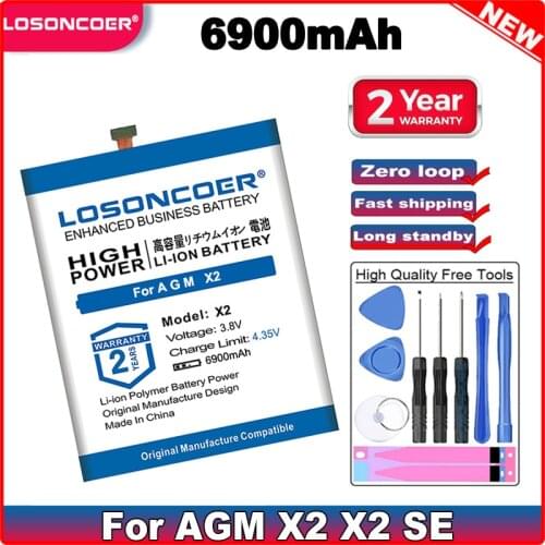 LOSONCOER 6500mAh X2 Good Quality Batteries For AGM X2 X2 SE Smart Phone Battery+Free Tools