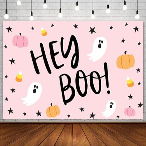Halloween Pink Photography Background Hey BOO Ghost Pumpkin Girl Baby Shower Backdrop Banner Photo Studio Props Decor Photozone