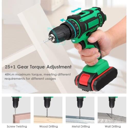 21V Cordless Electric Drill with 3/8 Inch Chuck Handheld Power Drill & Screwdriver with Battery Level Indicator LED Work Light